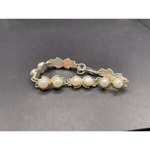 Vintage Sajan 925 Sterling Silver Freshwater Pearl Link Bracelet Size 7.5"